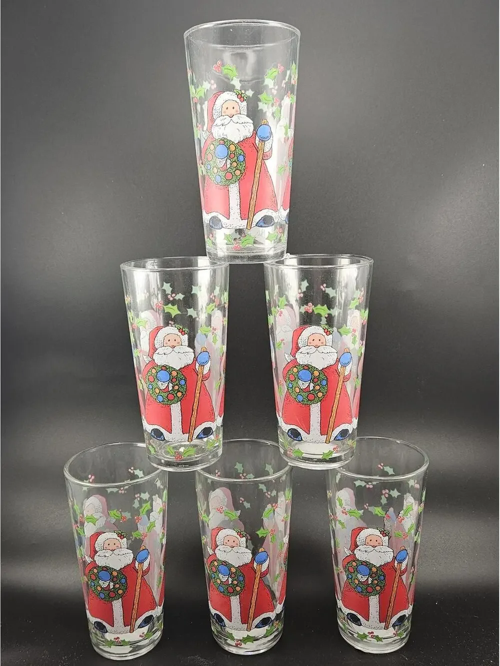 Vintage Christmas Santa Claus Tumblers Set of 6 KIG Glass Indonesia
